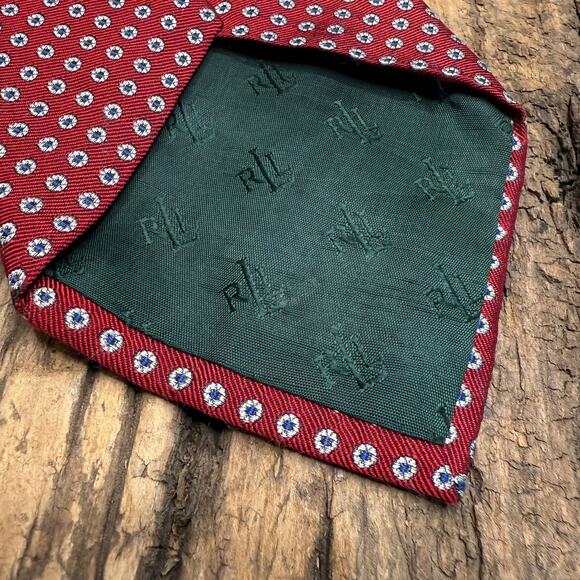 Ralph Lauren Silk Necktie Red White Polka Dot Men's Designer Tie - Picture 3 of 5